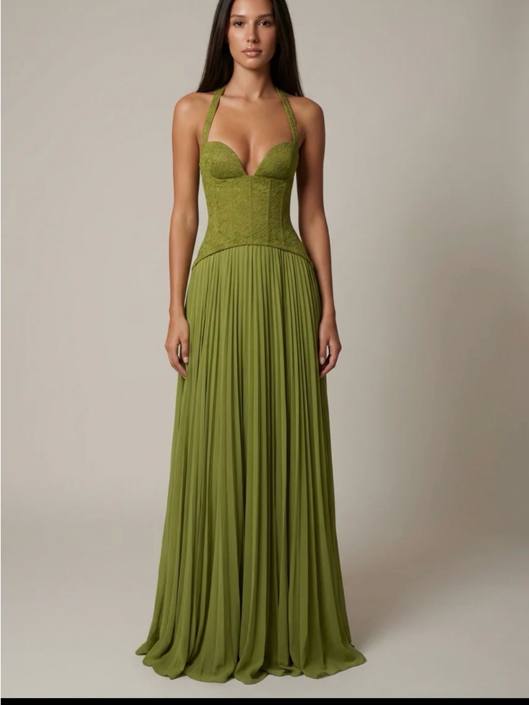 Olive Green Halter Corset Maxi Dress